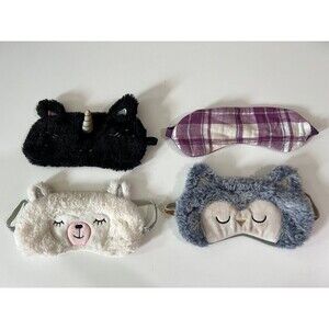 4 Kids Child Sleeping Animal Eye Masks  - Unicorn, Bear, Cat, Purple Plaid
